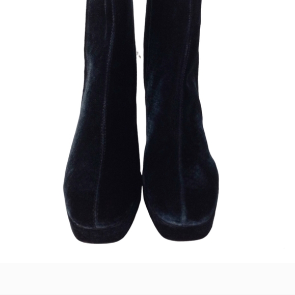 NWT | Zara Women's Teal Velvet Platform Ankle Boots | Size US 11 - Picture 3 of 8